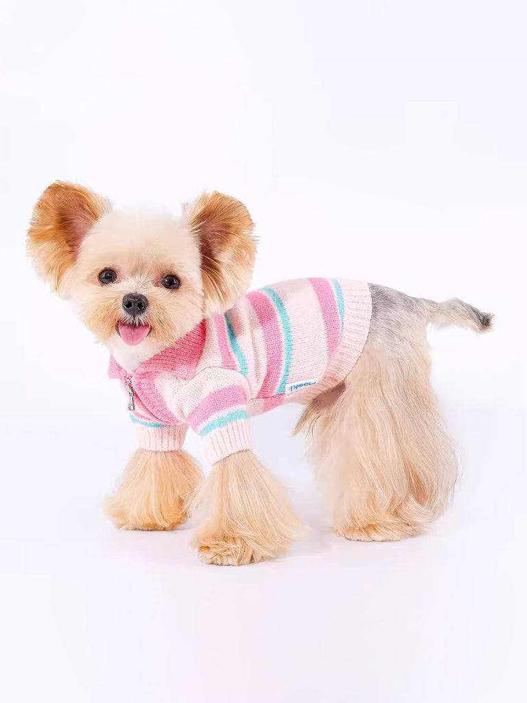 Striped Polo Zip Sweater for Pets